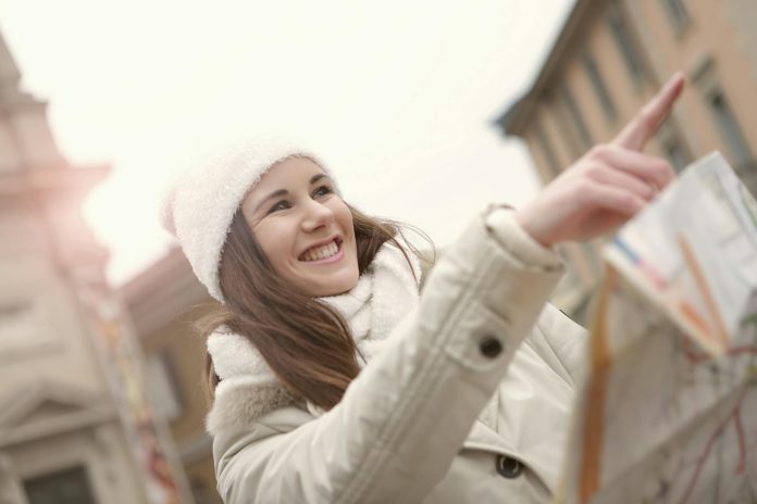 Happy lady finding right direction